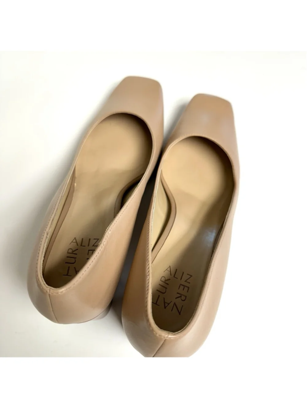 Naturalizer Karina Pumps Nude Gingersnap Leather Block Heel Square Toe Heels 9.5